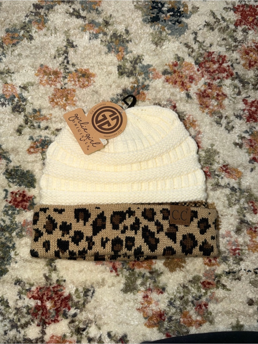 C.C Cream Beanie with Leopard Cuff